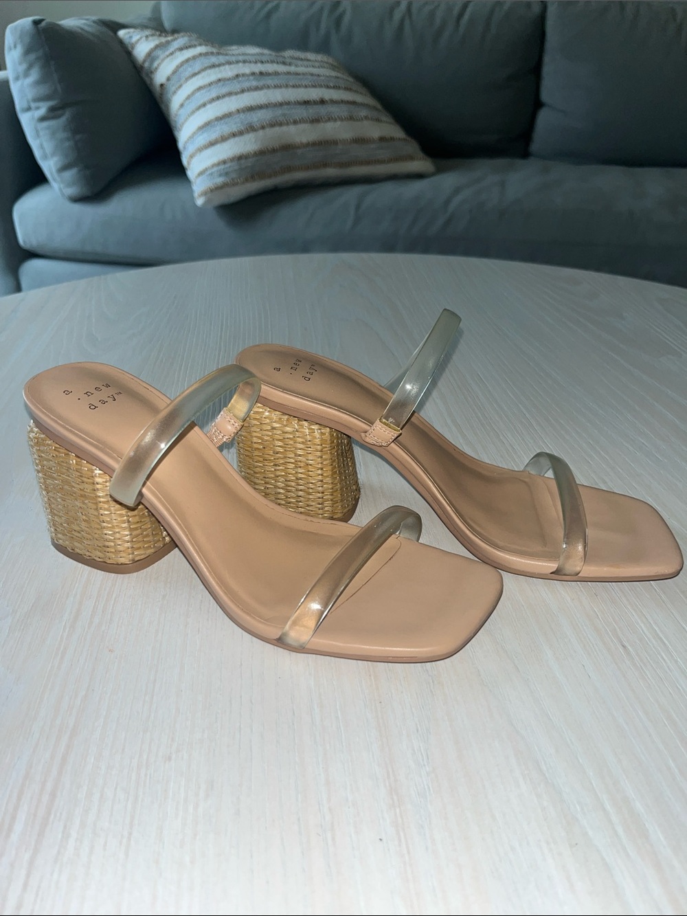 a new day Nude Block Heel Sandals with Clear Straps